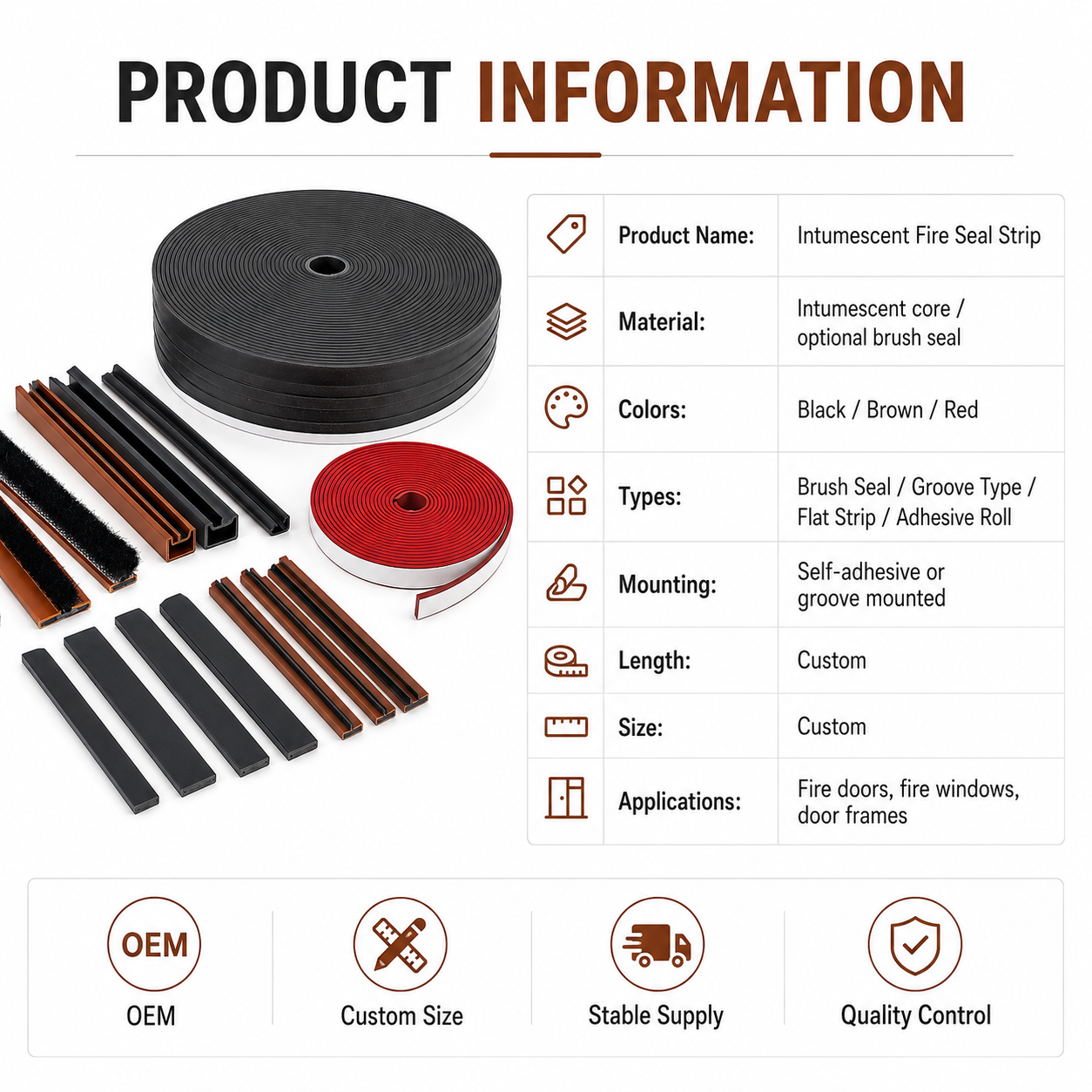 Custom Intumescent Fire & Smoke Seal Strip for Doors and Windows