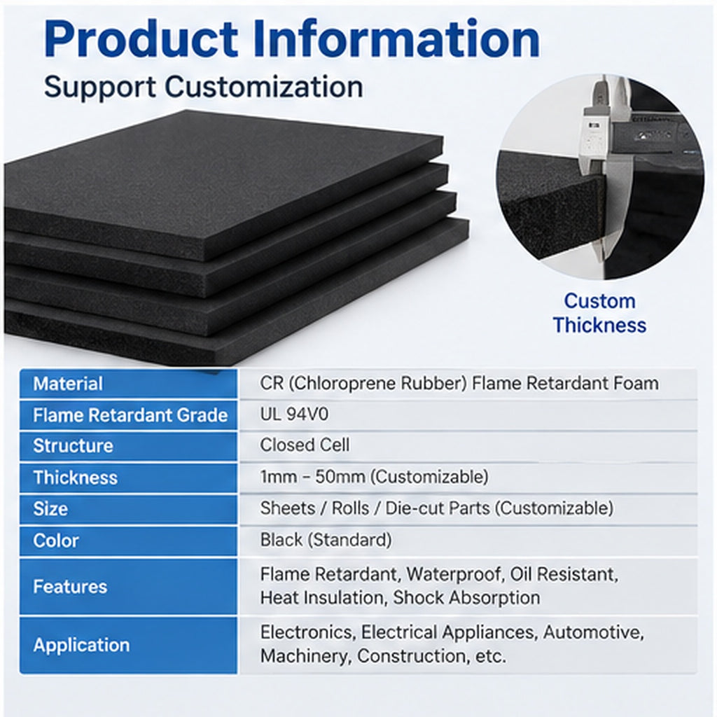 CR Flame Retardant Foam Sheet – UL 94 V-0 Closed Cell Chloroprene Rubber Foam