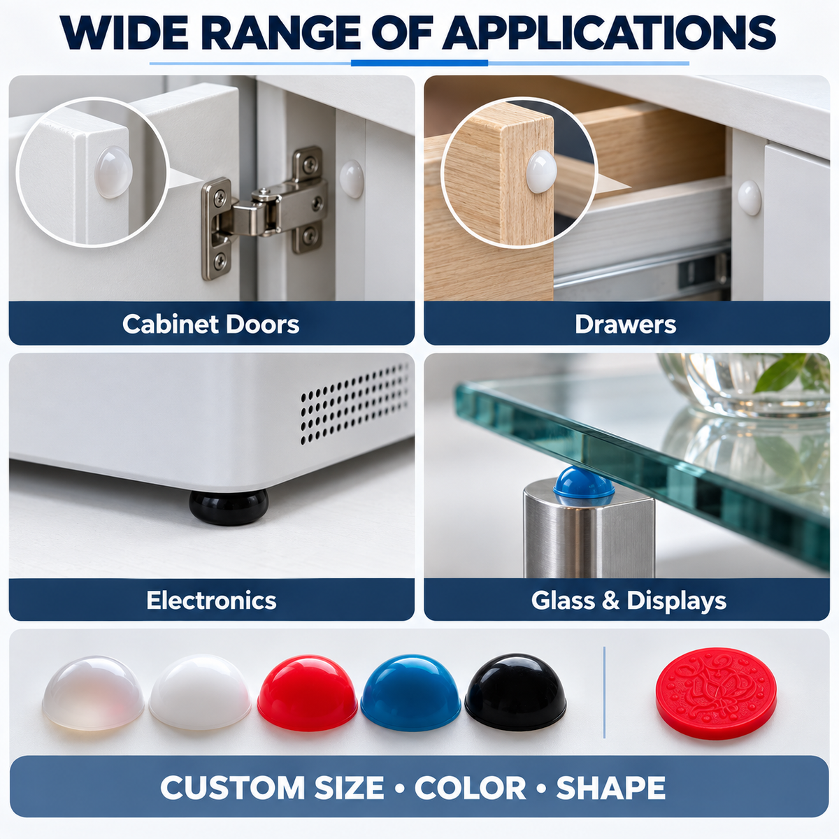 Silicone Bumper Pads for Furniture, Cabinets, Electronics and Glass | Custom Made