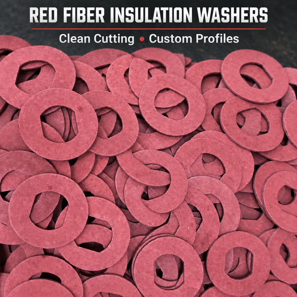 TPF PBT and Red Vulcanized Fiber Insulation Washers | Custom Die-Cut Pads
