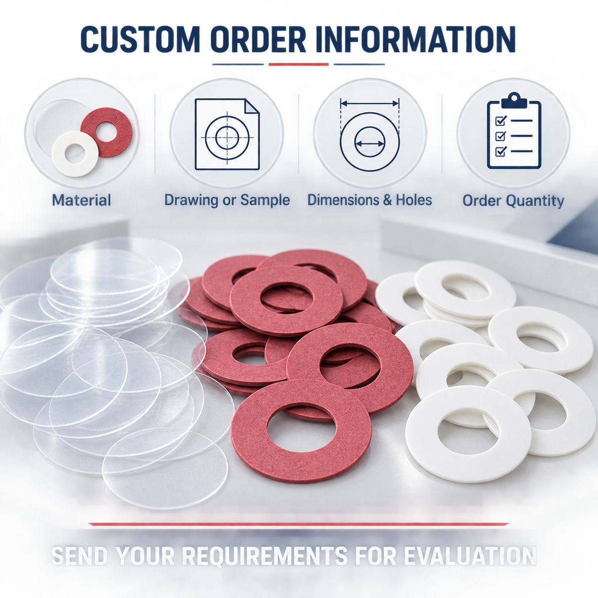 TPF PBT and Red Vulcanized Fiber Insulation Washers | Custom Die-Cut Pads