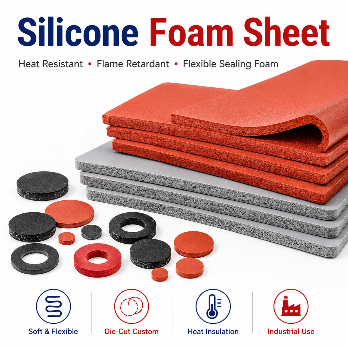Custom Silicone Foam Sheet | Heat Resistant Flame Retardant Sealing & Cushioning Foam