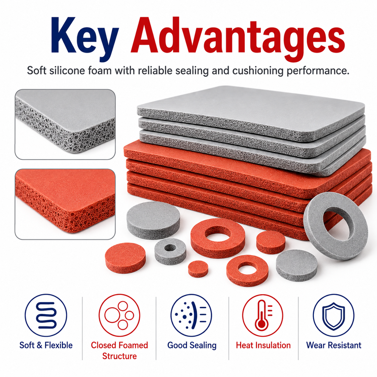 Custom Silicone Foam Sheet | Heat Resistant Flame Retardant Sealing & Cushioning Foam