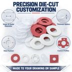 TPF PBT and Red Vulcanized Fiber Insulation Washers | Custom Die-Cut Pads