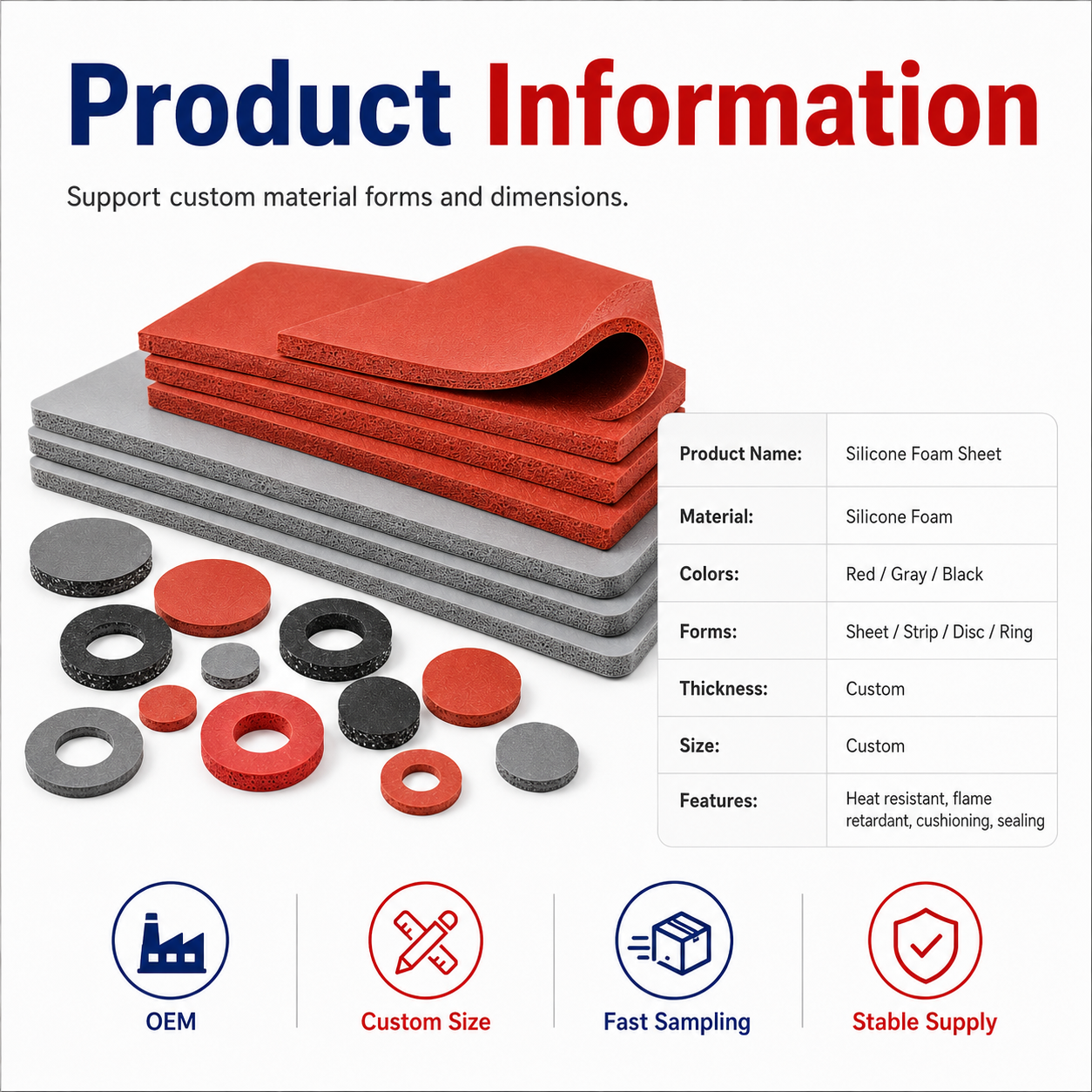 Custom Silicone Foam Sheet | Heat Resistant Flame Retardant Sealing & Cushioning Foam