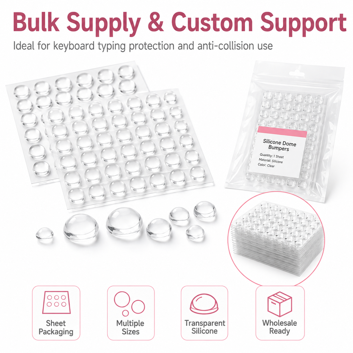 Clear Self-Adhesive Silicone Bumper Pads – Anti-Collision Protective Domes