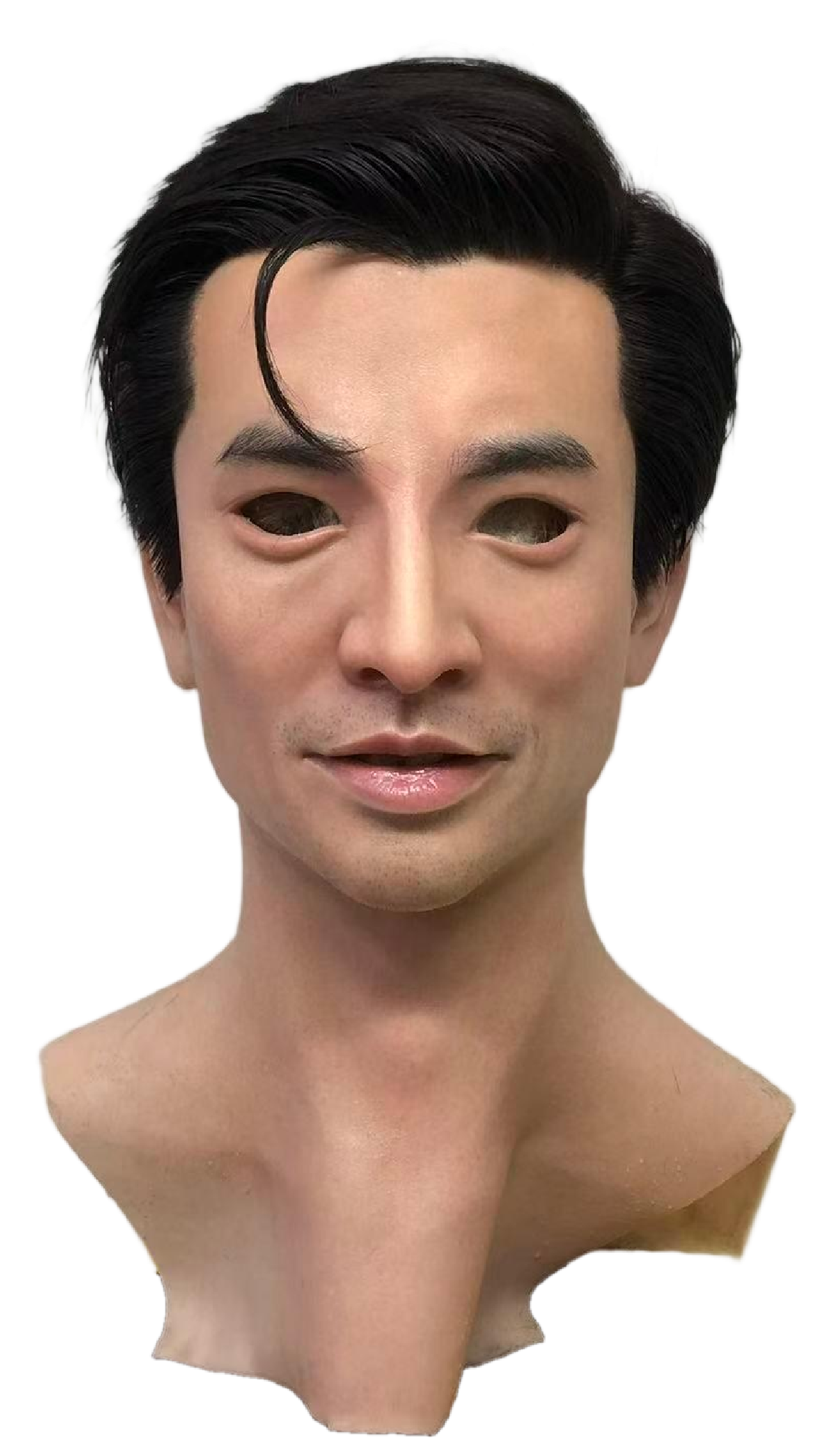 Classic Asian Male Realistic Silicone Face Mask with Black Hair