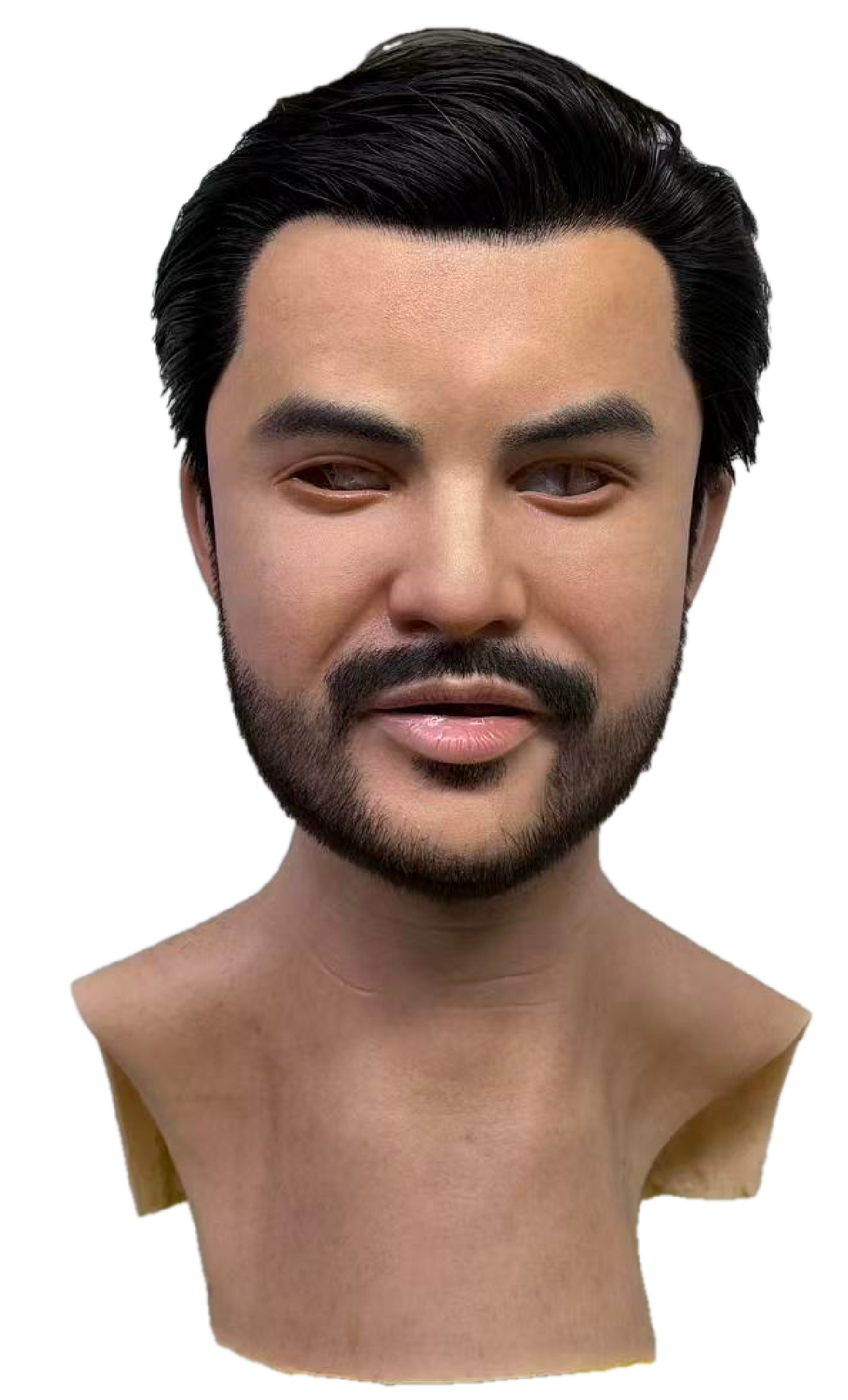 Fortess Realistic Silicone Male Face Mask with Black Hair & Beard – Full Head Mask