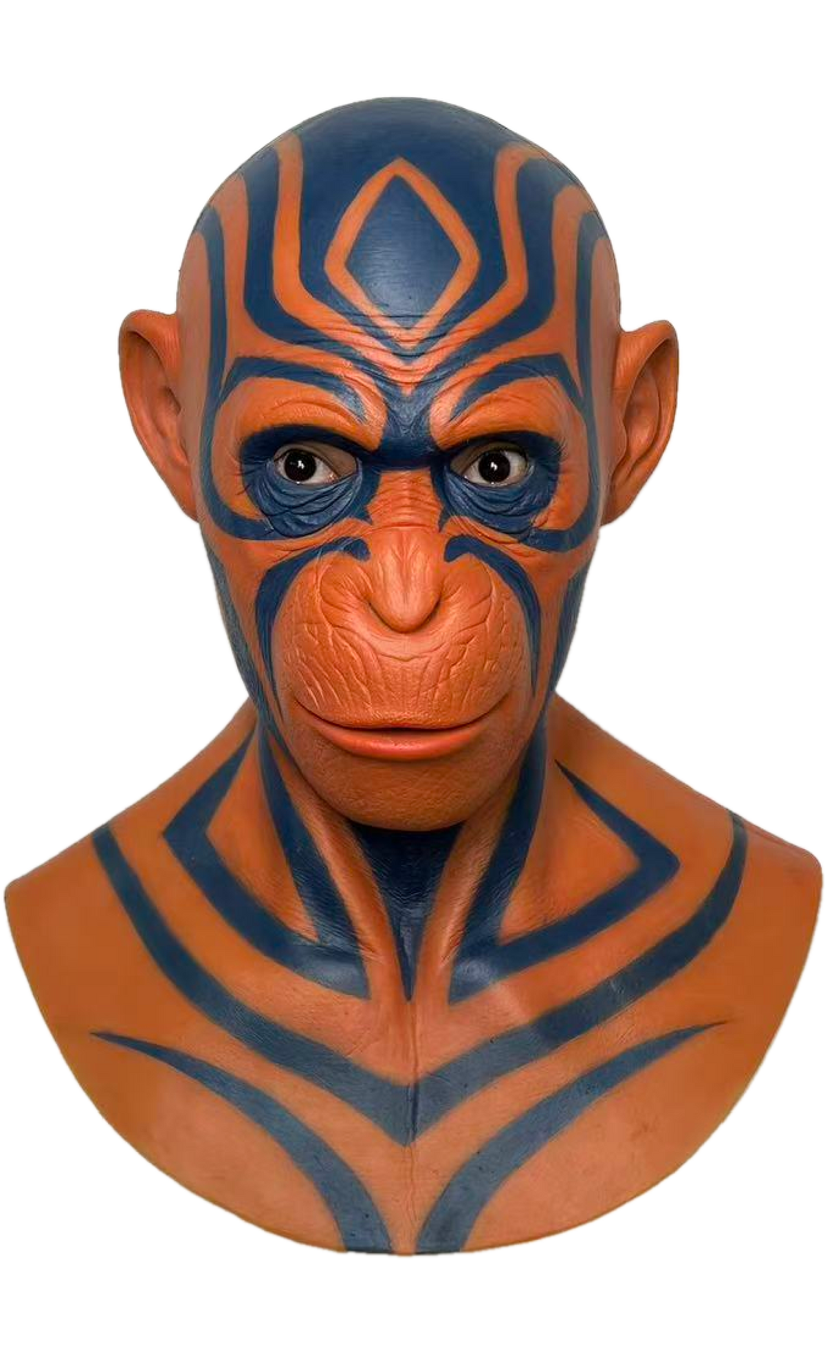 Gorilla Creature Silicone Full Head Mask – Orange & Blue Tribal Style