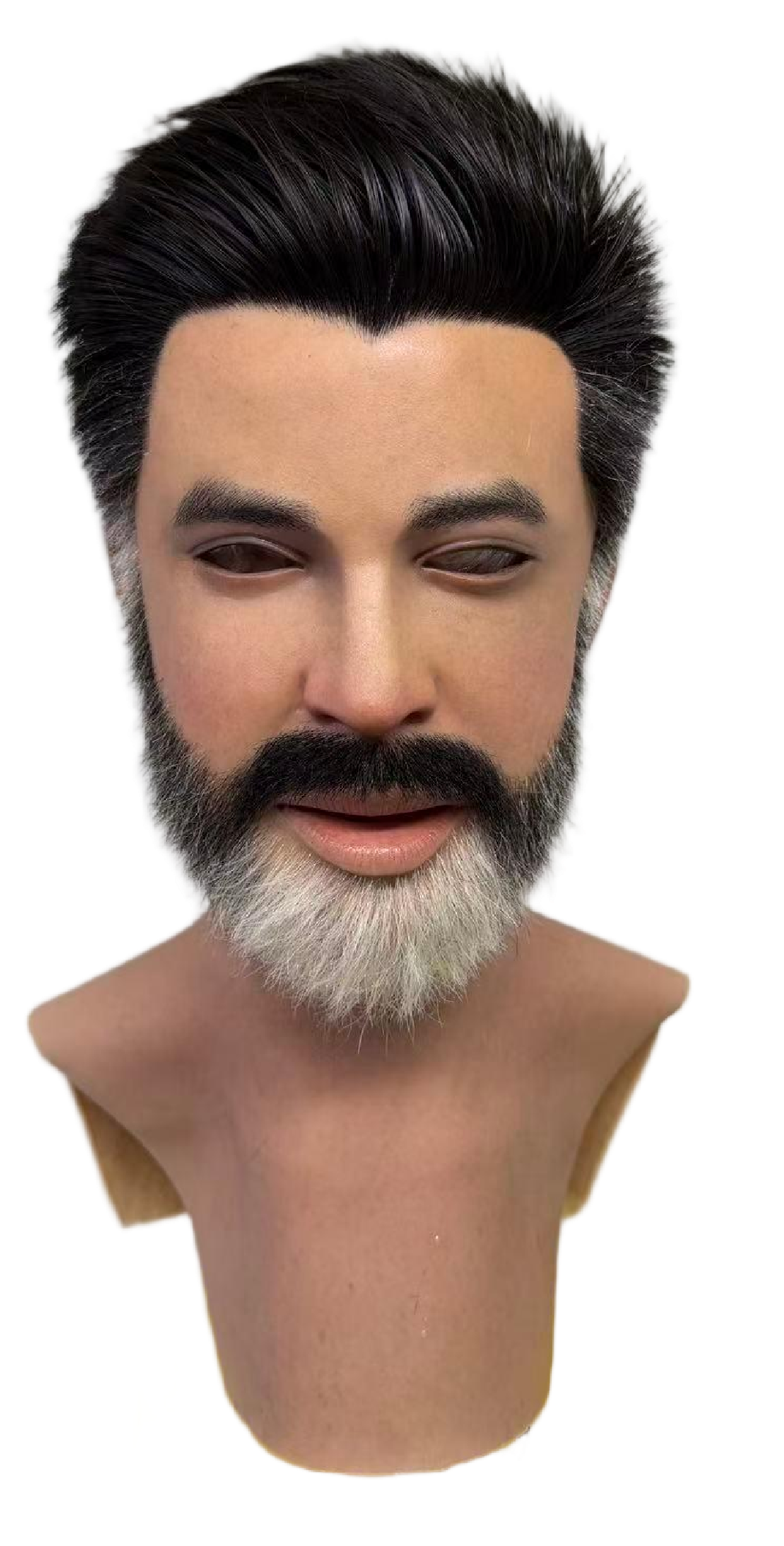 Hykes Realistic Silicone Male Face Mask with Black Hair & Gray Beard – Full Head Mask