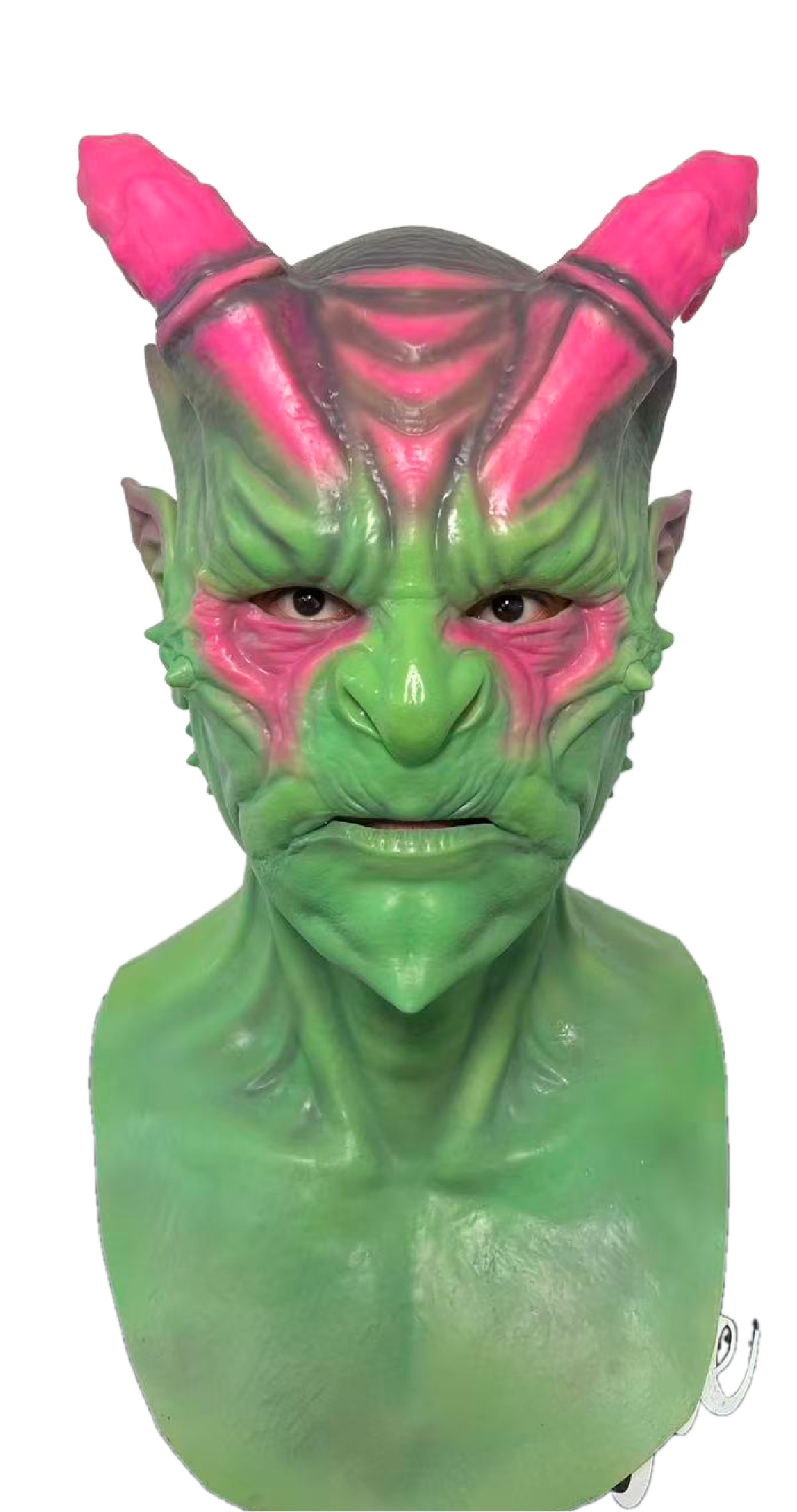 Kaysen Demon Silicone Full Head Mask with Horns – Green Fantasy Creature Mask