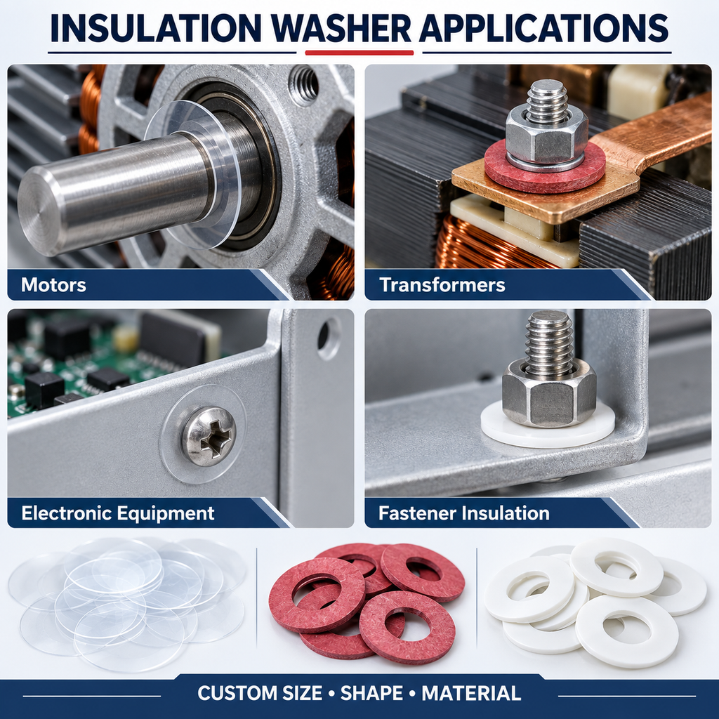 TPF PBT and Red Vulcanized Fiber Insulation Washers | Custom Die-Cut Pads
