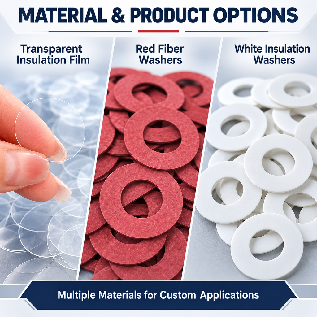 TPF PBT and Red Vulcanized Fiber Insulation Washers | Custom Die-Cut Pads